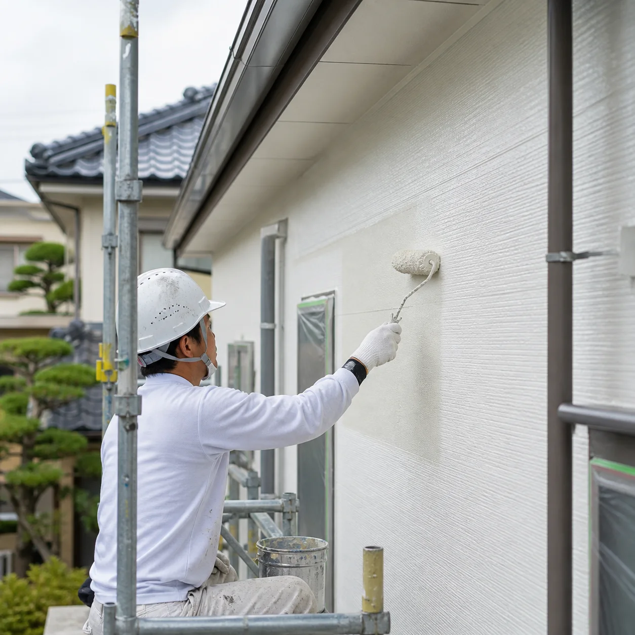 戸建住宅の外壁を丁寧に塗装する自社職人
